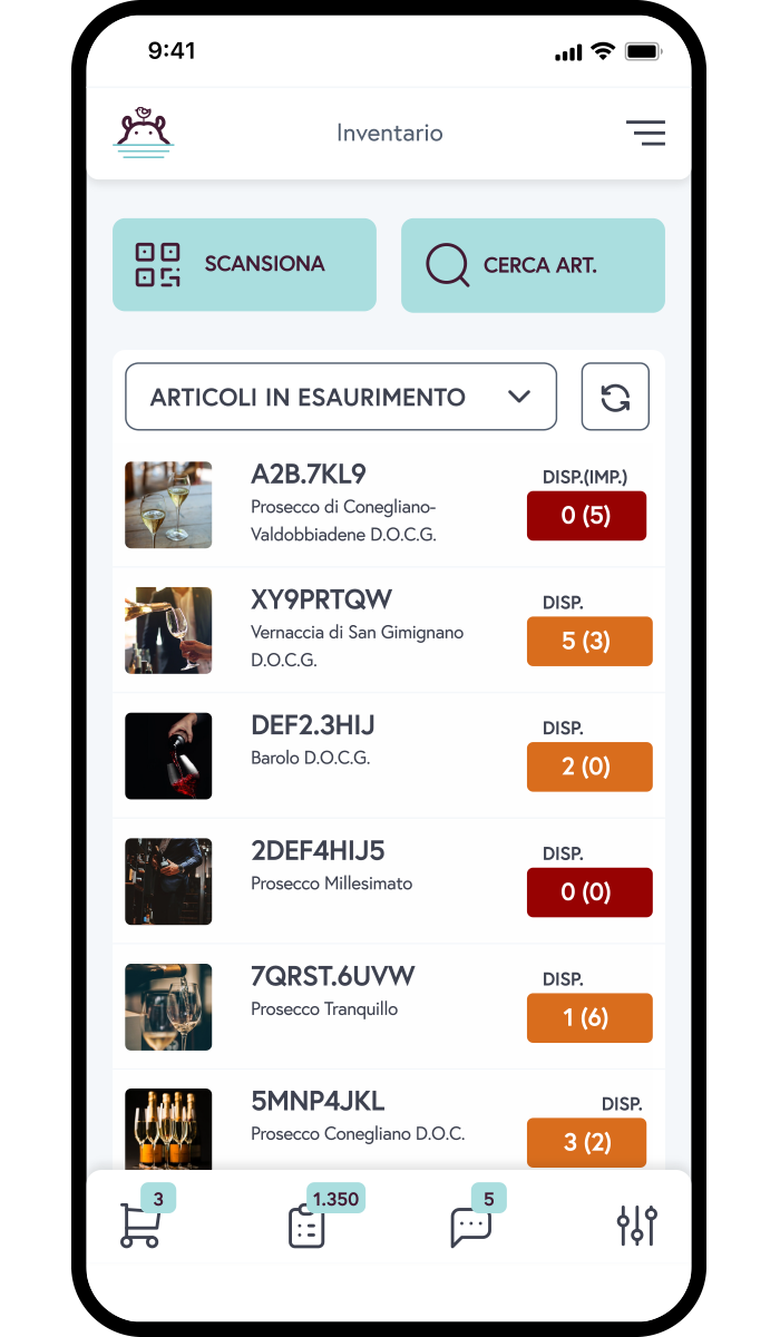 HIppoFlow - Inventario Lista La sezione Inventario di HippoFlow (l'App di HippoPlace), dedicata al controllo dell'inventario del proprio HPLace.
