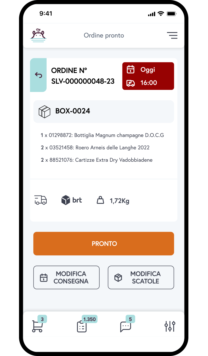 HIppoFlow - Ordine in Preparazione La sezione ordine di HippoFlow (l'App di HippoPlace), si può osservare un particolare della preparazione dell'ordine